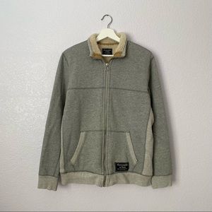 abercrombie and fitch grey sherpa zip up collared jacket